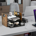 Wood Desk Organizer - 3-Tier Desktop File Organizer with Drawer, Wooden Paper Tray, Office Desk Organzier and Accessories for Papers, Mail, Notebooks, Stationery