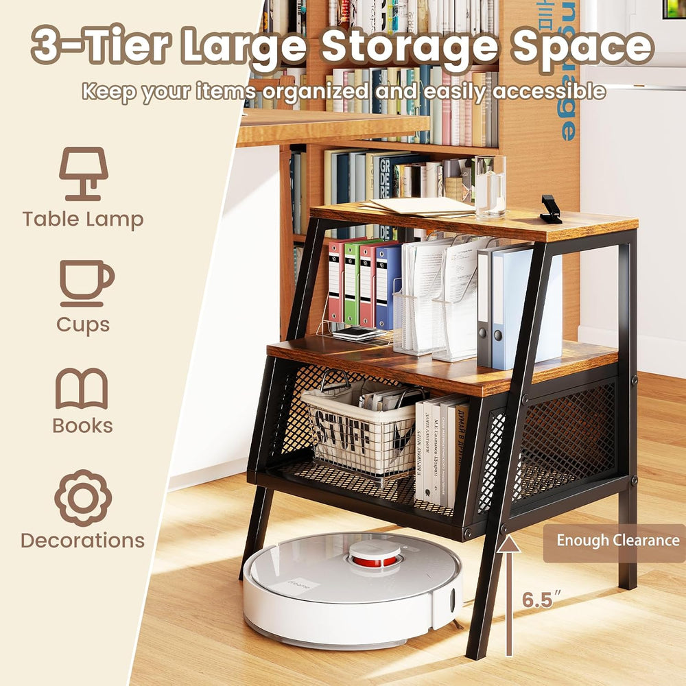 Giantex Industrial Nightstand, Modern End Table w/Open Shelves & Metal Me...