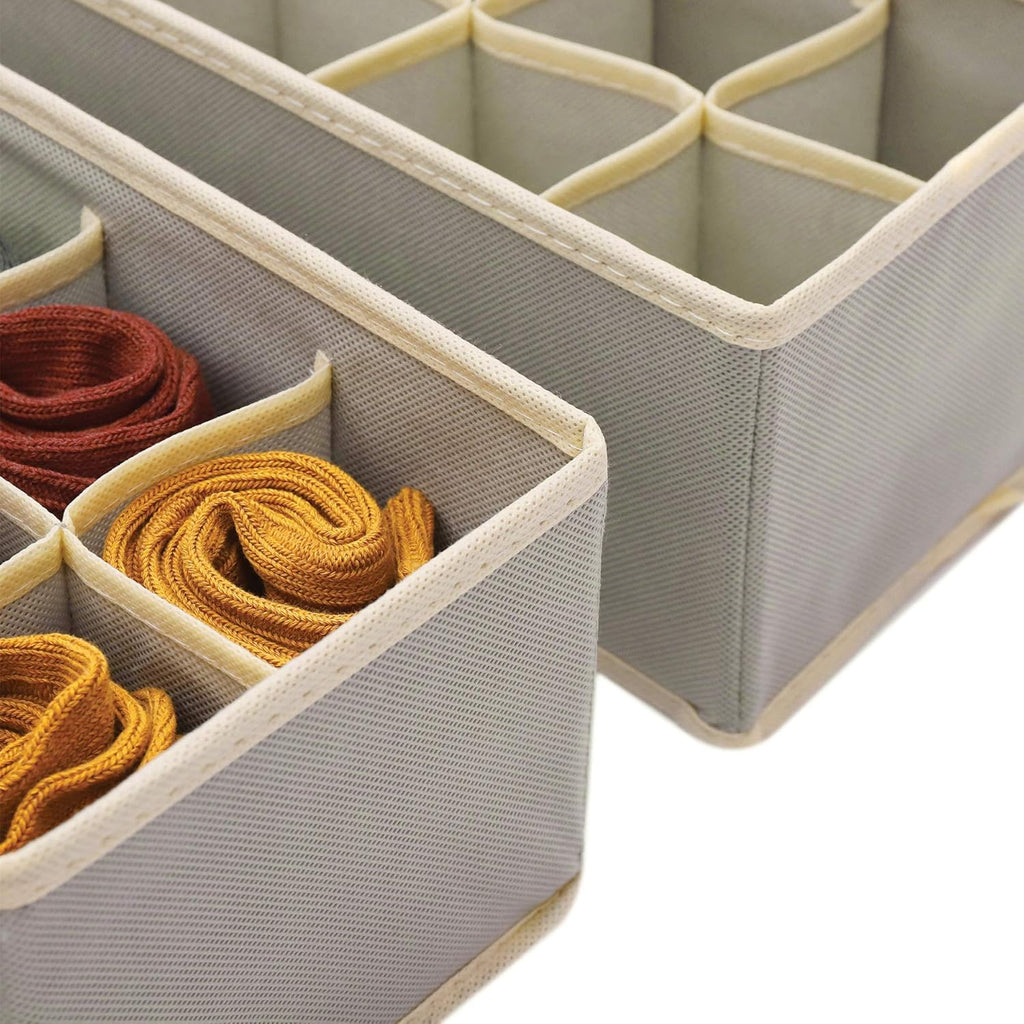 DIOMMELL Set of 4 Foldable Cloth Storage Box Closet Dresser Drawer Organizer Fabric Baskets Bins Containers Divider for Clothes Underwear Socks Lingerie Clothing, Grey 40-0000