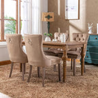 Velvet Dining Chairs Set of 6, Tufted Upholstered Dining Room Chairs with Back Ring Pull, Nailhead Trim and Solid Wood Legs, Modern Dining Chairs for Dining Room, Kitchen(Khaki)