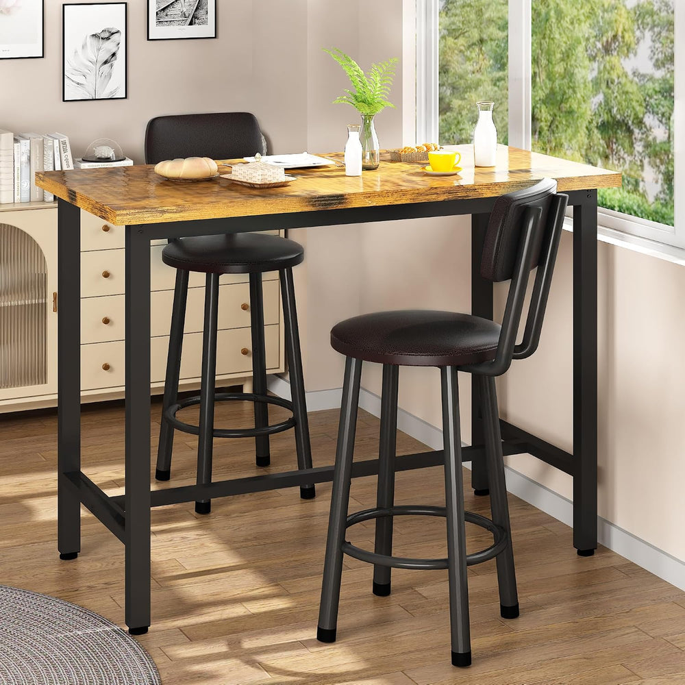 3 Piece Bar Table and Chairs Set for 2, Counter Height Rectangular Pub Dining...