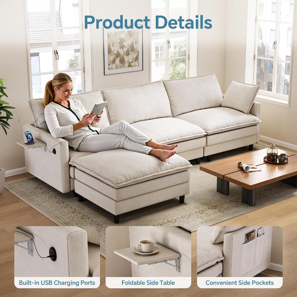102'' L-Shaped Cloud Couch Sectional Sofa for Living Room, Beige | US...