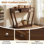 Giantex 43" Modern Console Table with Drawer & Storage Shelf, Walnut | Narrow Entryway Table w/Geometric Angled-Leg Design, Mid-Century Behind Couch Sofa Table for Living Room, Hallway, Entrance