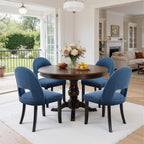 Upholstered Dining Chairs Set of 4, Mid Century Modern Dining Kitchen Chairs with Solid Wood Legs & Fabric Backret for Kitchen and Dining Rome, Blue