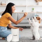 AuldHome Design Enamelware Dog Treat Jar, White Rustic Treats Container