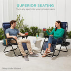 Best Choice Products Set of 2 Adjustable Steel Mesh Zero Gravity Lounge Chair Recliners w/Pillows and Cup Holder Trays - Marine Blue/Black