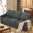 83” Chenille 3 Seats Sofa w/Comfortable Back Cushions, Grey | Modern Couch w/Deep Seat Space, Upholstered 8 Seater Sofa w/High Resiliency Foam for Living Room