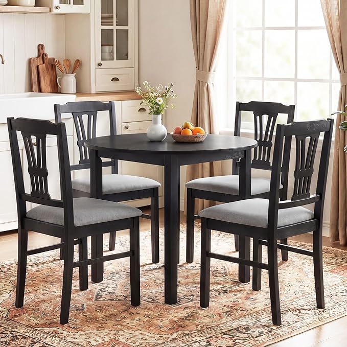 Giantex Wooden Dining Chairs Set of 2, Upholstered Kitchen Chairs with Solid ...