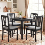 Giantex Wooden Dining Chairs Set of 2, Upholstered Kitchen Chairs with Solid Rubber Wood Frame, Hollowed Backrest & Soft Padded Seat, Armless Dining Chairs for Kitchen, Dining Room, Black & Gray