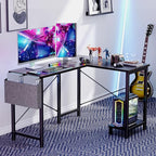 Sweetcrispy L Shaped Desk Gaming Computer 50 Inch Reversible Corner PC Work Table for Writing Study Student with Wood Tabletop Metal Frame CPU Stand Side Bag for Home Office Small Space, Grey