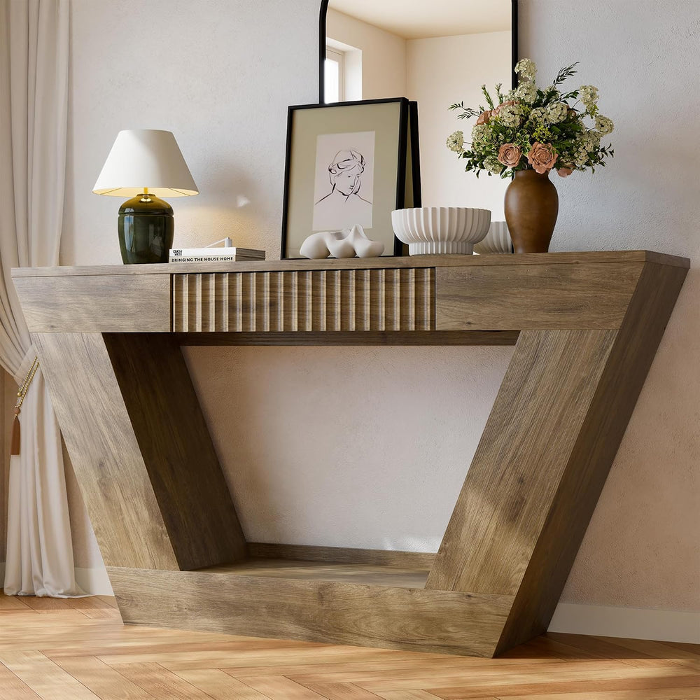 senlin 47" Farmhouse Console Tables for Entryway, Fluted Console Table w...