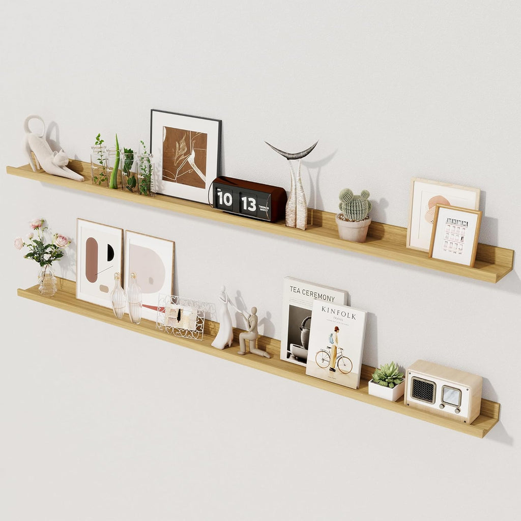 Axeman Oak Floating Shelves - 55 Inch Picture Ledge Shelf Set of 2 - Oak Wall Shelves with Lip - Picture Shelf for Wall with Ledge - Photo Ledge Shelves for Pictures Nursery Books