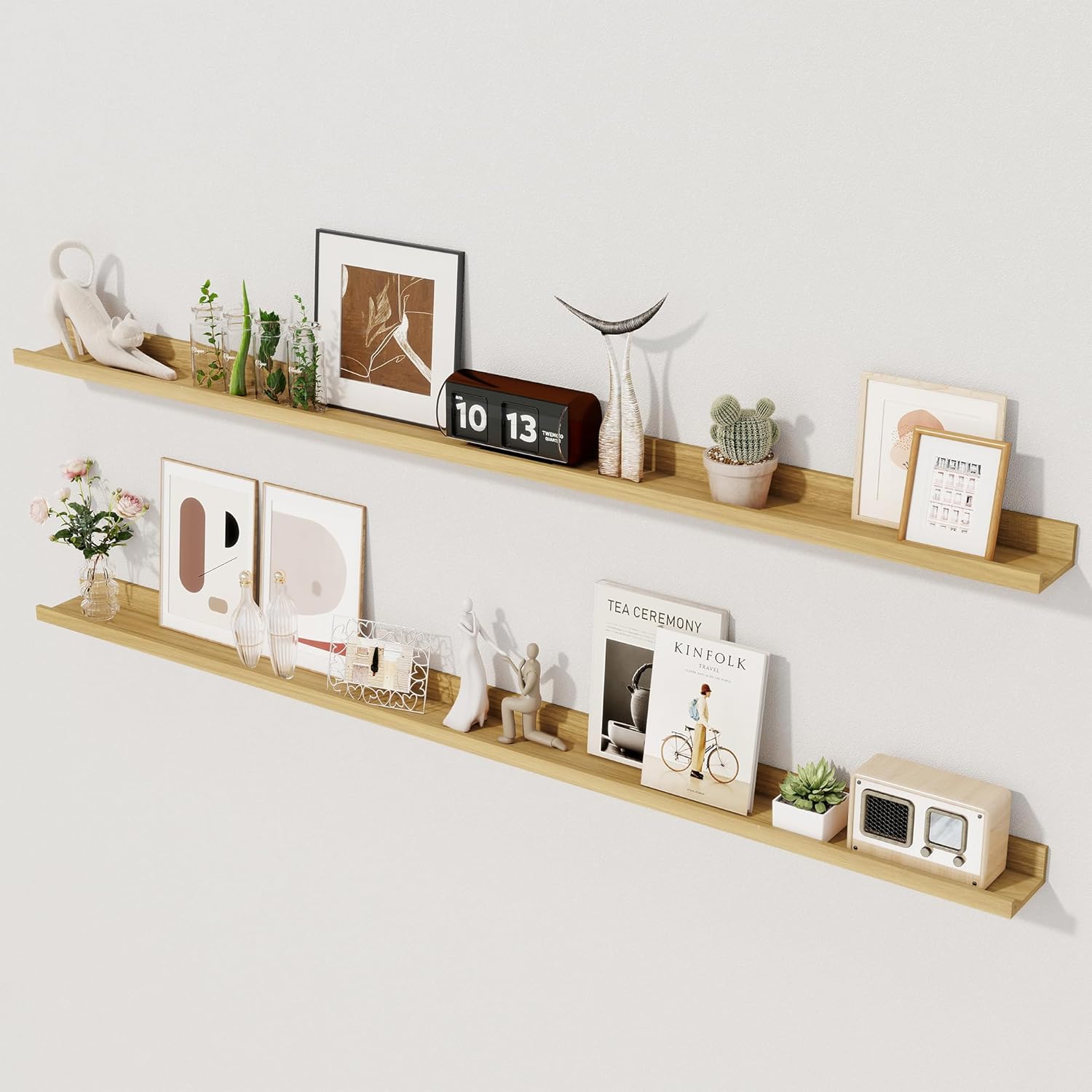 Axeman Oak Floating Shelves - 55 Inch Picture Ledge Shelf Set of 2 - Oak Wall Shelves with Lip - Picture Shelf for Wall with Ledge - Photo Ledge Shelves for Pictures Nursery Books