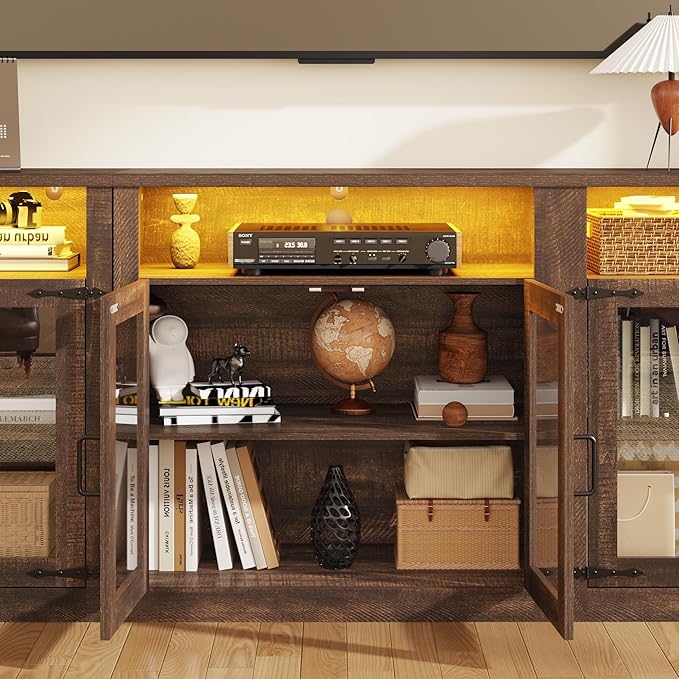 157" W 4-Piece Entertainment Center with Bookshelves for TVs up to 100", Farmhouse Wall Unit TV Stand with Doors & Drawer, Media Console Table for Living Room, Bedroom, Brown