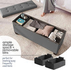 STORAGEBUD Storage Ottoman Bench with Bins, 43-in Storage Bench for Bedroom End of Bed, Folding Foot Rest Ottoman for Living Room Max 660lbs, Faux Leather Ottomans, Grey