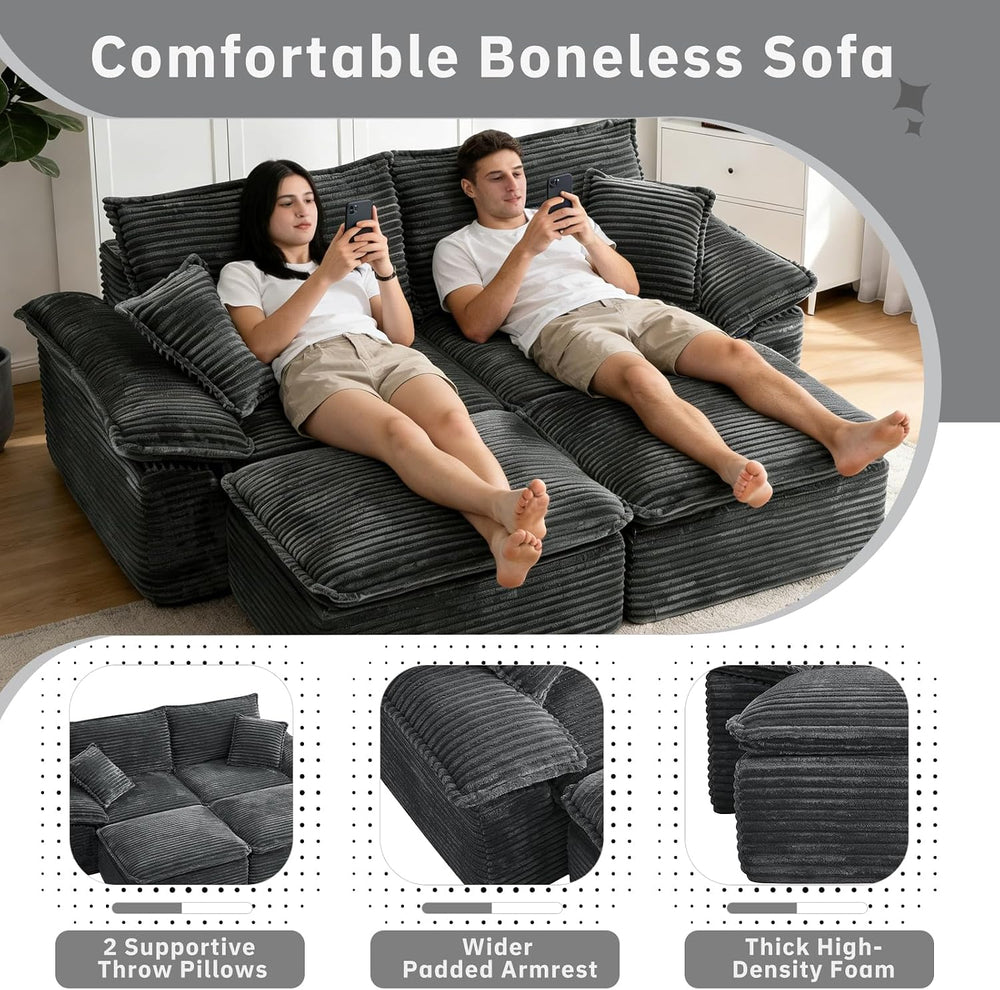81'' Chaise Lounge Chair Indoor, Oversized Corduroy Upholstered Sofa ...