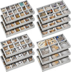 Junkin 12 Pcs Jewelry Tray Velvet Stackable Jewelry Organizer Trays Divided Earring Accessories Storage Containers Box (Rose Red)