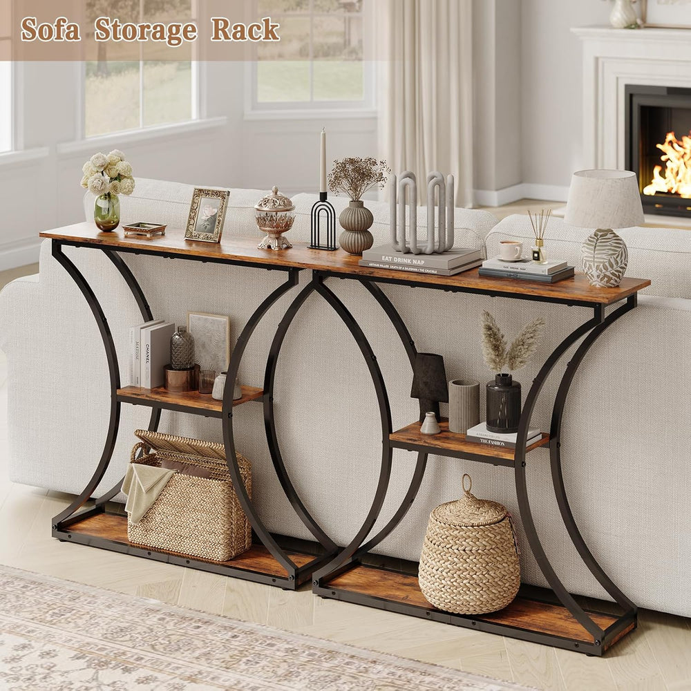 HavenlyYouth Narrow Console Table for Entryway, Industrial 3-Tier Sofa Table ...