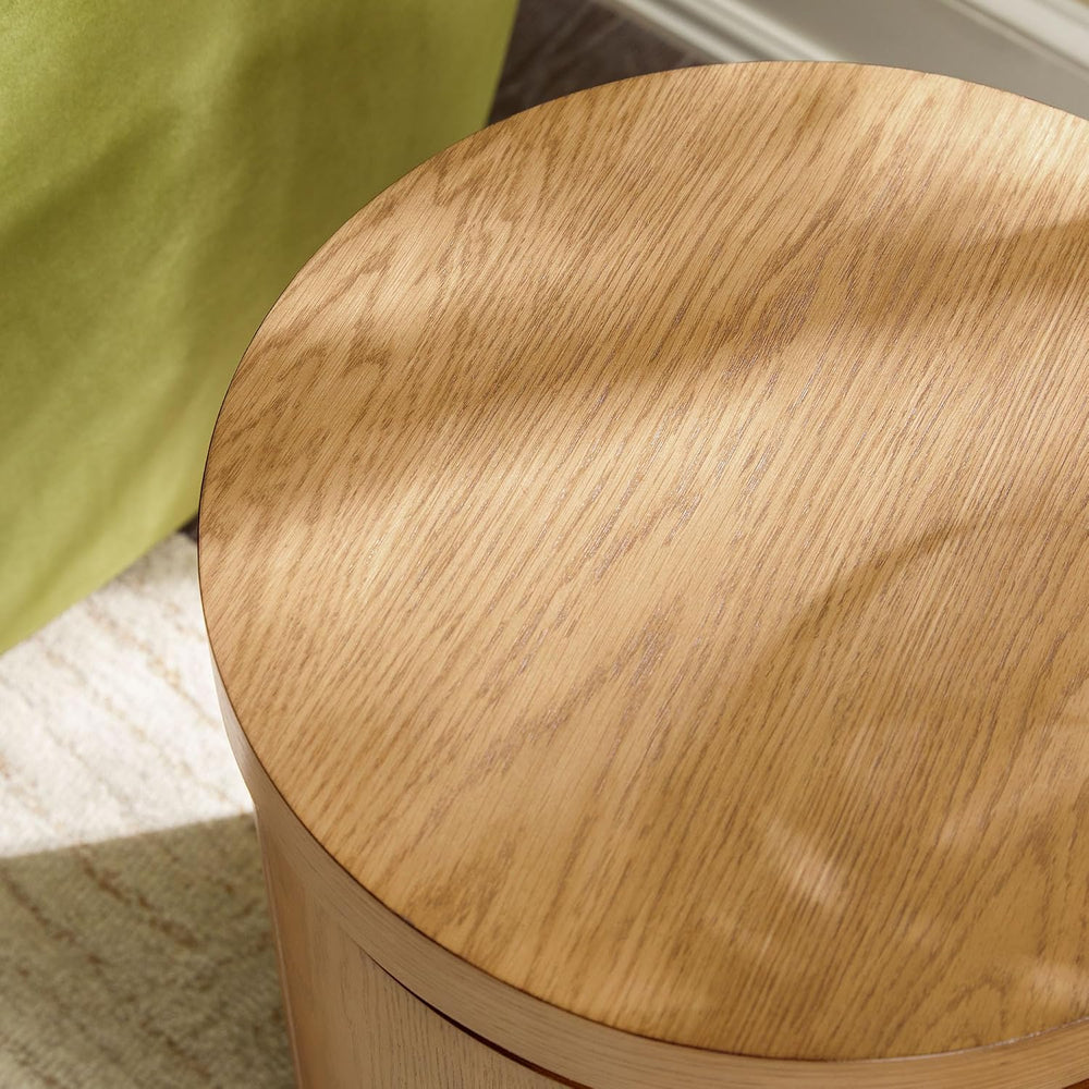 Walker Edison 2-Pack Maya Modern Solid Oak Wood Veneer Side Tables with Stora...