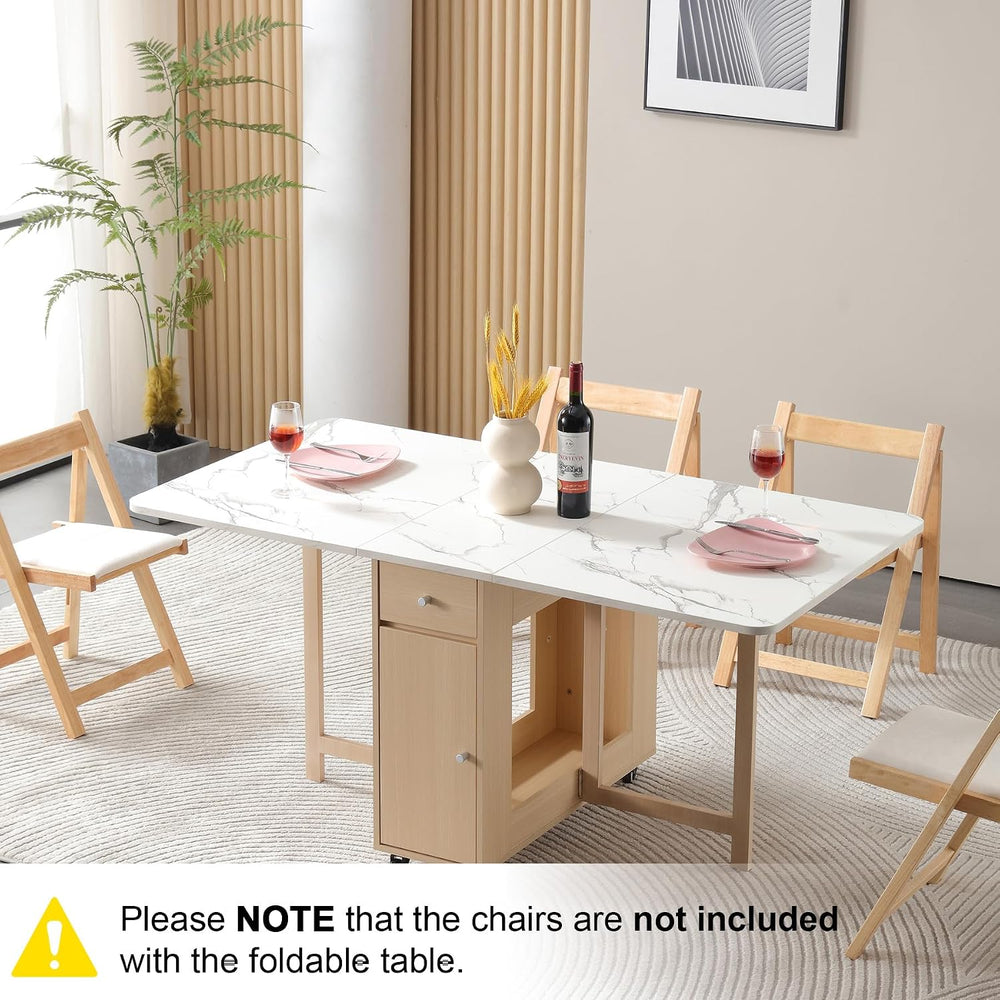 Drop Leaf Table Extendable, Foldable Kitchen Table Space Saving, Folding Dini...
