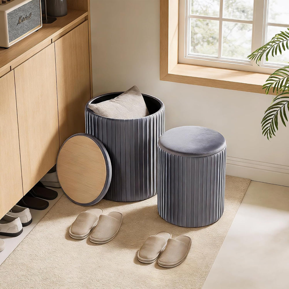 DUMOS Round Ottomans with Storage Set of 2, Vanity Stool, Foot Stool | 14.57&...