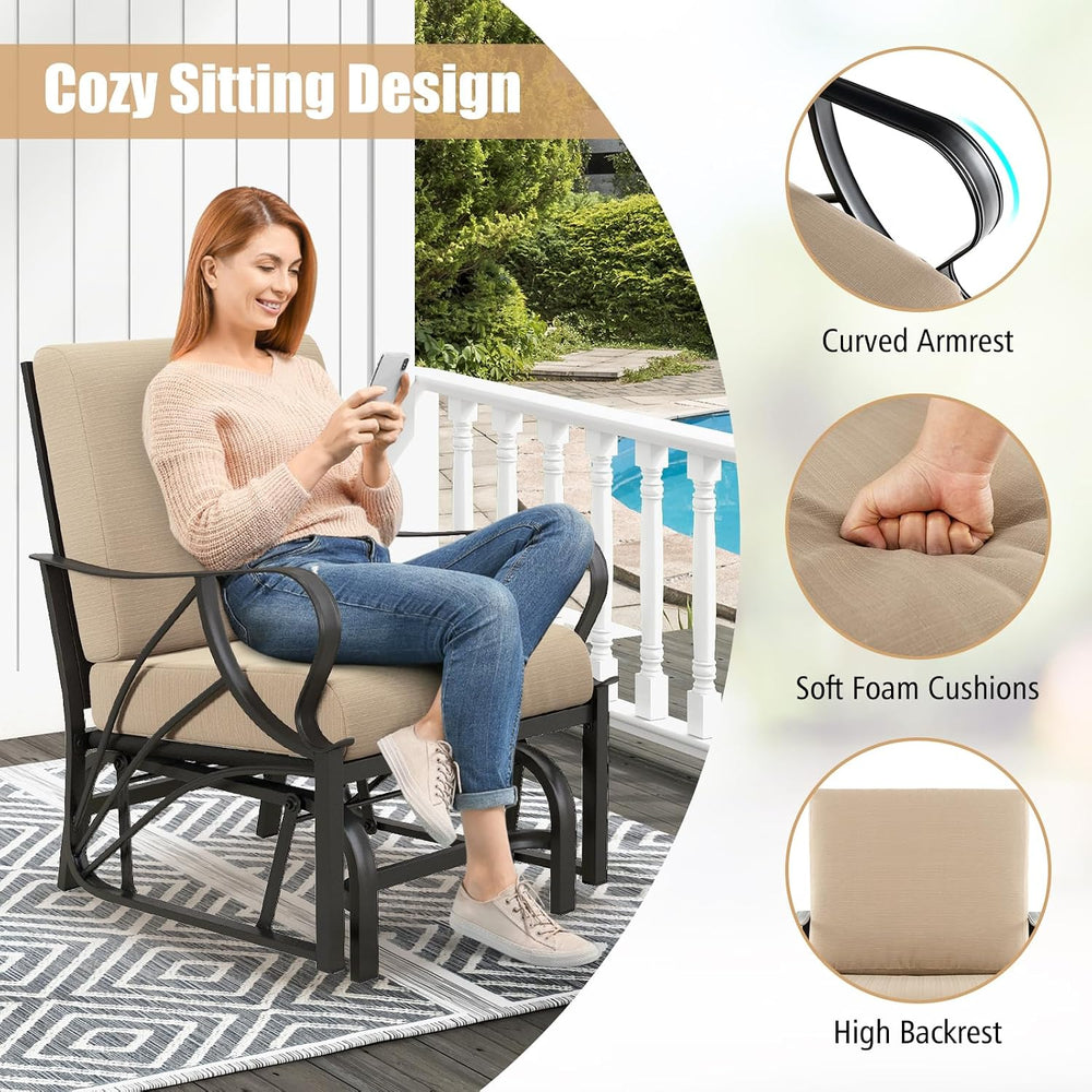 GIANTEX Patio Glider, Outdoor Rocking Chair with Thick Cushion | Sprayed Meta...