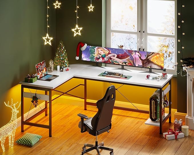Coleshome 66" L Shaped Gaming Desk, L Shaped Desk, Computer Desk, Gaming Desk, Writing Desk, Home Office Desk, White