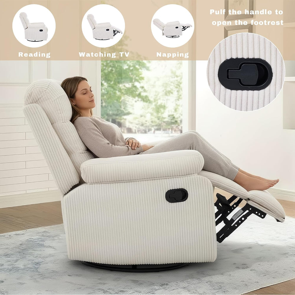Rocking Recliner Chair,Modern Swivel Glider Recliner Chair,Corduroy Fabric Up...