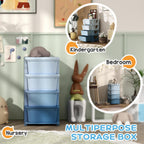Qaba 4 Tier Kids Storage Unit, 4 Drawer Chest Toy Organizer Plastic Bins for Kids Bedroom Nursery Kindergarten Living Room for Boys Girls Toddlers, Blue