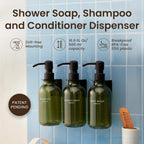 MaisoNovo Shampoo and Conditioner Dispenser - Shower Soap Dispenser Wall Mounted - 16.9 fl oz Set of 3 Green Plastic Bottles Black Pump - Shampoo Dispenser, Shower Dispenser