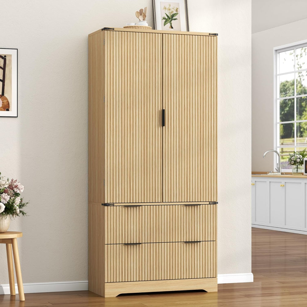71" Tall Fluted Kitchen Pantry Storage Cabinet with 2 Drawers & 7 Do...