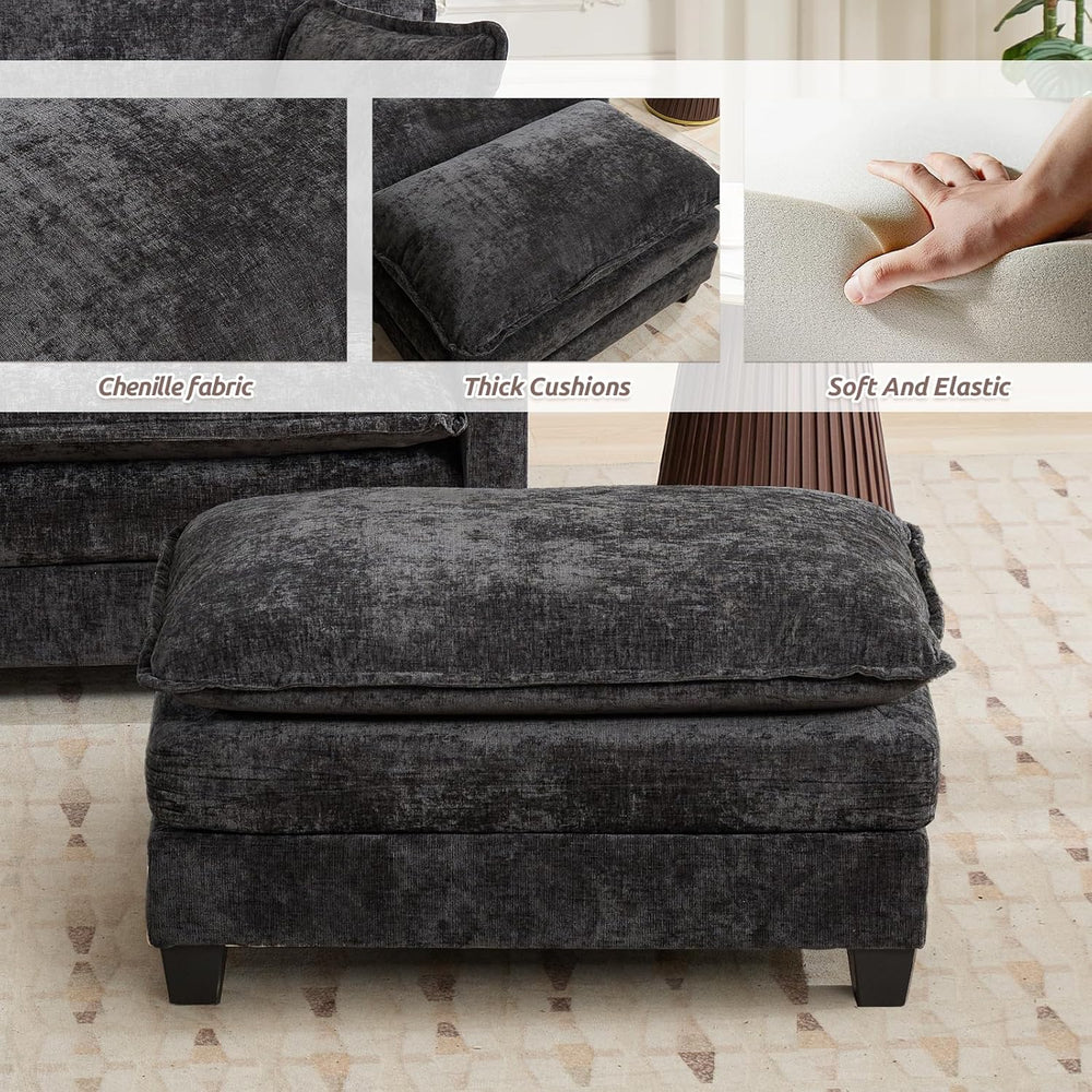 Chenille Upholstered Ottoman Footstool with Cushion for Sectional Sofa Couch ...