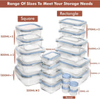 Razab 35 Pc Set Glass Food Storage Containers with Lids - Meal Prep Airtight Bento Boxes BPA-Free 100% Leak Proof (15 lids,15 glass & 5 Plastic Sauce/Dip Containers)