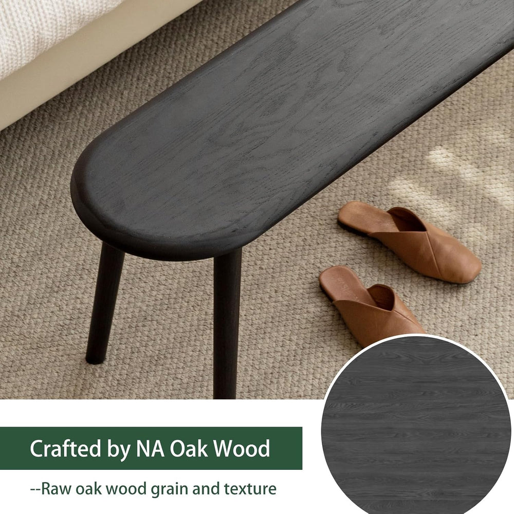 100% Solid Oak Dining Bench, Wood Bench for End of Bed with Rounded Corners, ...