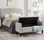 Upholstered Velvet Storage Ottoman Bench with Nail Trims,Soft Padded Seat with Armrest,for Living Room,Bedroom,Entryway,Easy to Assemble,Gray