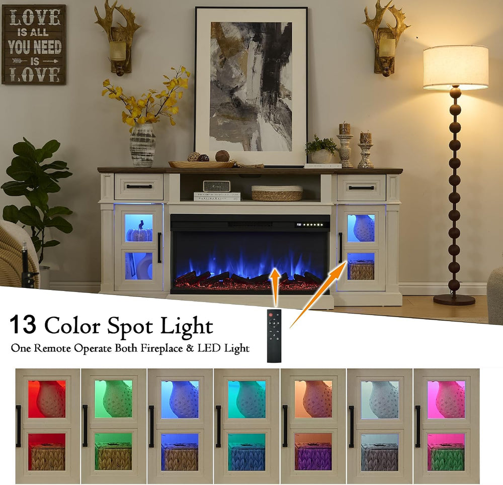 3-Side Fireplace TV Stand for up to 80 Inch TV, LED Entertainment Center with...