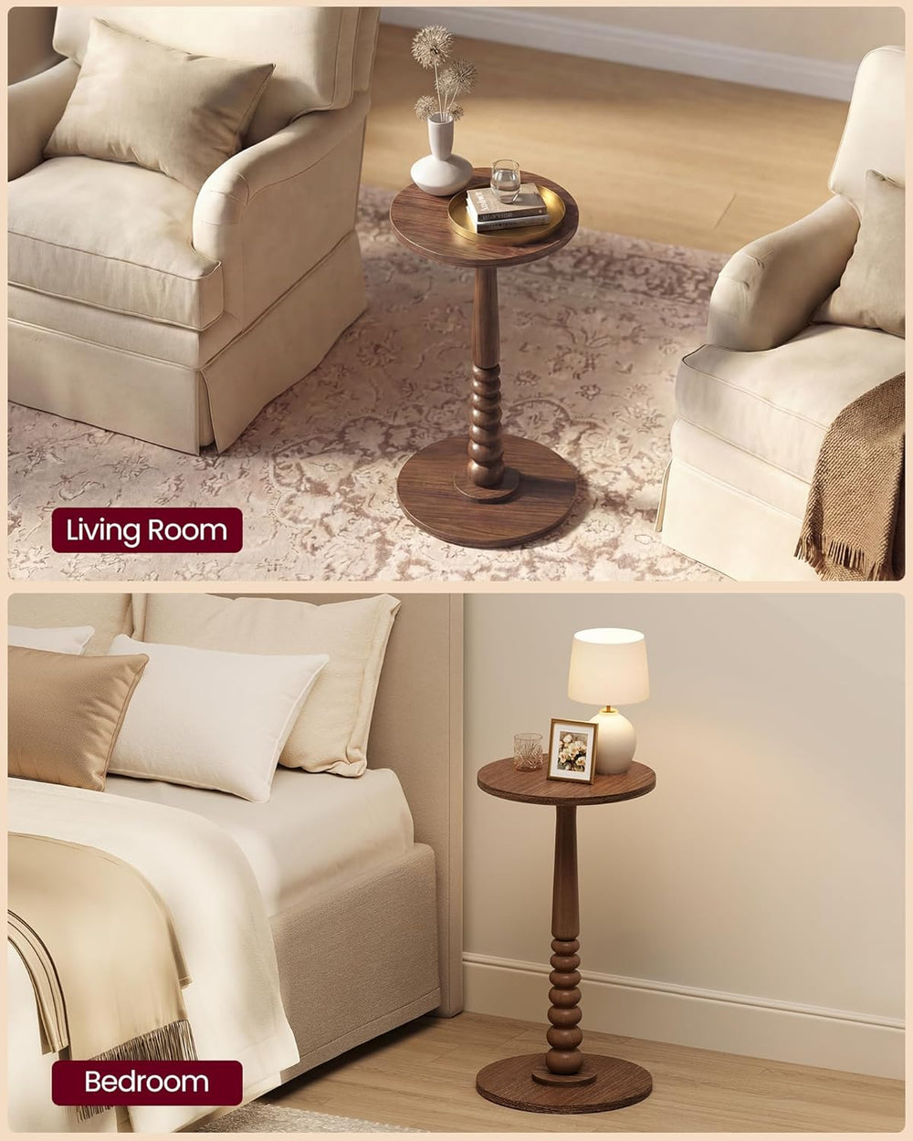 VASAGLE Round Side Table, Small Drink End Table, Solid Wood Leg | Accent Nigh...