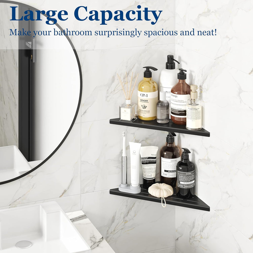 Corner Shower Shelves, 10” Recessed Tile Shower Shelf, 304 Stainless Steel Grout in Corner Tile Shower Shelves, No Drilling, Matte Black, 2 Pack