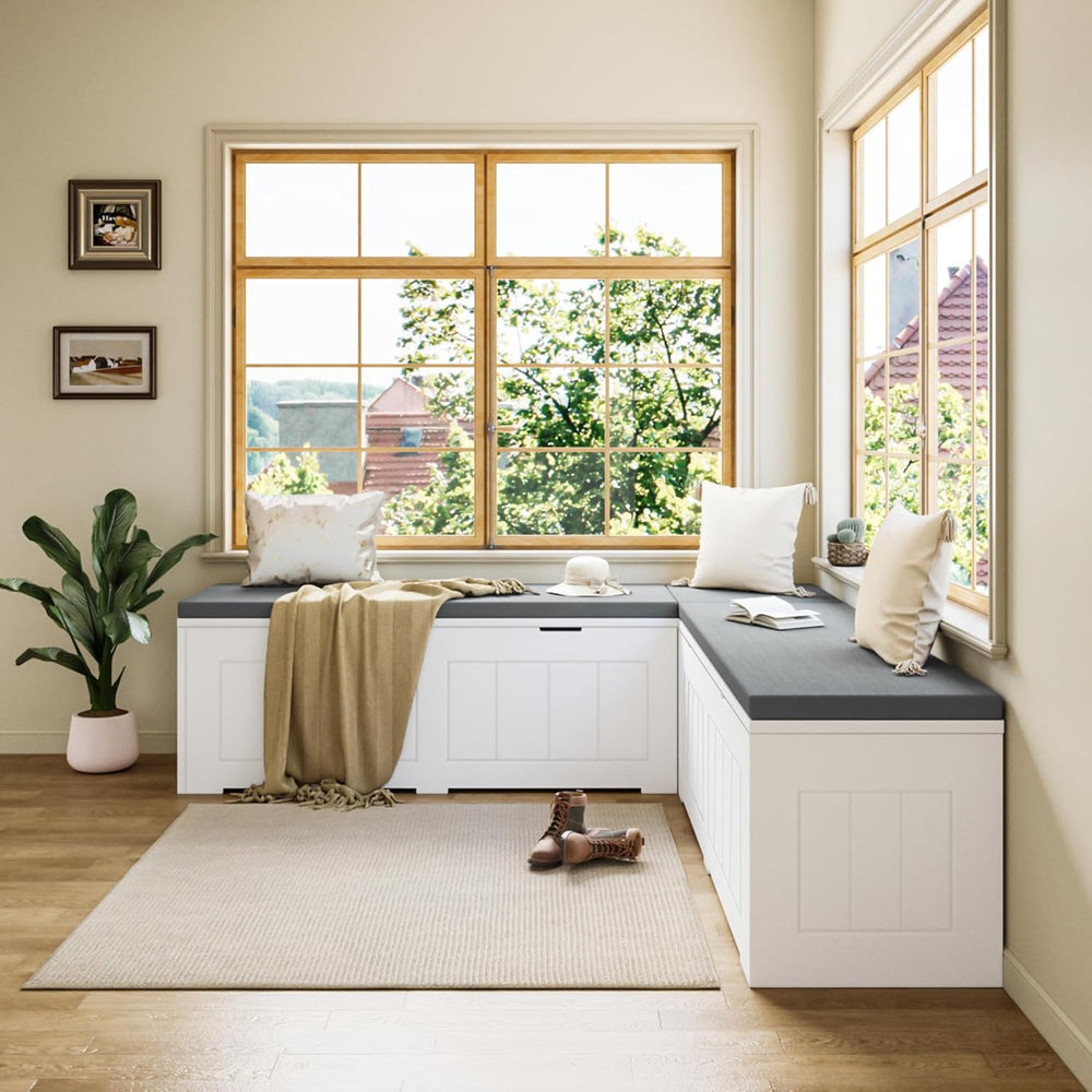 L Shaped Corner Storage Bench with Cushion, Breakfast Nook Bench, Kitchen Ban...