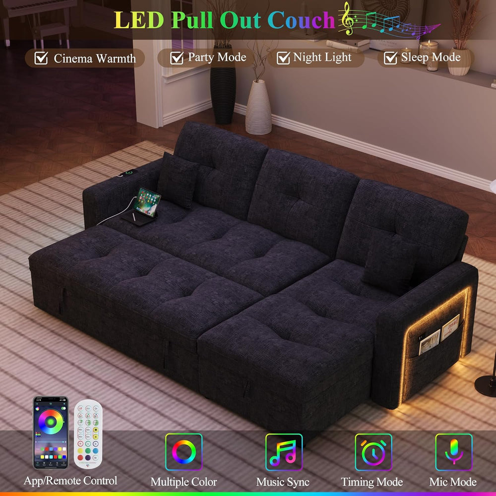 81'' LED L-Shaped Sectional Couch for Living Room, Sleeper Sofa Bed, ...