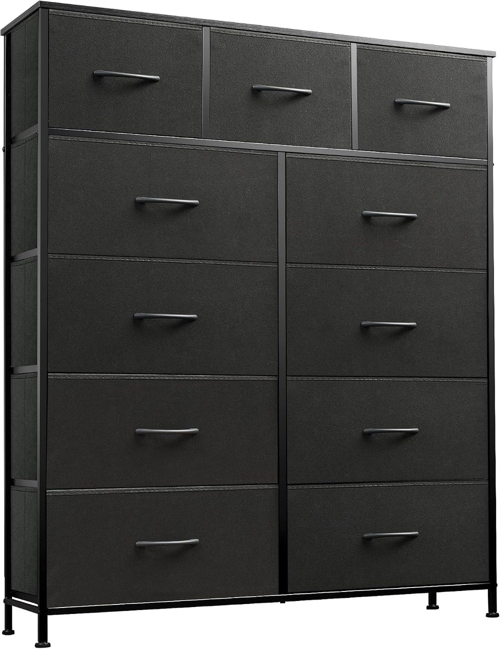 Tall Console Table with 11 Fabric Drawers, Black | Entryway Table with Storag...