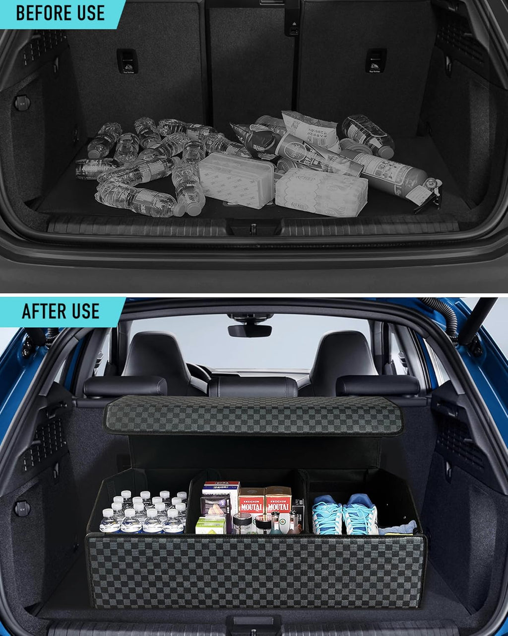 Trunk Organizer for SUV - Leather Storage Box, Extra Large, Magnetic Lid, Collapsible and Adjustable Car Organizer