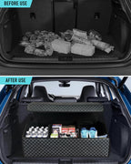 Trunk Organizer for SUV - Leather Storage Box, Extra Large, Magnetic Lid, Collapsible and Adjustable Car Organizer