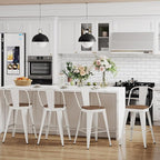 Andeworld Metal Bar Stools Set of 4, 26 inch Counter Height Barstools with Backs Farmhouse Modern High Back Bar Stools with Larger Seat Kitchen Dining Bar Chairs,Off White
