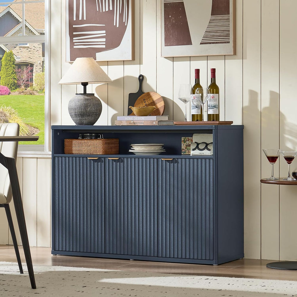 LEYAOYAO Fluted Buffet Cabinet with Storage, 45" Wide Wood Sideboard Cre...