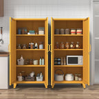 Heavy Duty 61" Lockable Pantry Cabinet, 2-Door 4-Tier Storage Cabinet with 3 Adjustable Shelves, Yellow Metal Kitchen Cabinet for Kitchen, Living Room, School Tool Storage, 61"H X 27.6"W X 13.8"D