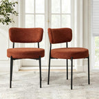 Boucle Dining Chairs Set of 2, Brown Mid Century Modern Kitchen Dining Room Chairs with Curved Backrest and Metal Frame, Round Upholstered Dining Chairs for Kitchen, Living Room
