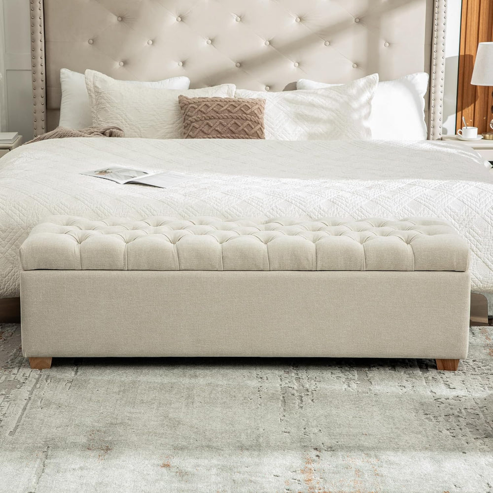 60.2'' Wide Upholstered Storage End of Bed Bench, Tufted Flip-Top Acc...