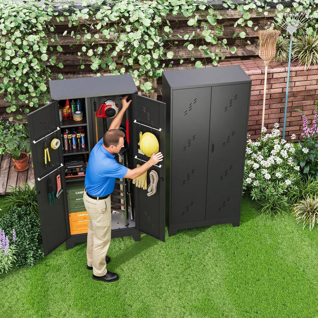 Storage Cabinet 1.4×2.8 FT, Metal Outdoor Sheds for Garden Tool Organization, Heavy Duty Storage Sheds with Lockable Doors and Vents for Backyard, Garden, Patio Lawn