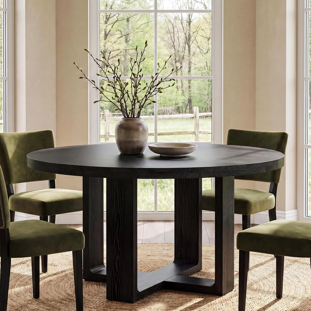 47.24" Black Round Dining Table for 4–6 People, Solid Wood Kitchen Table...